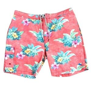 Tommy Bahama Relax Tropical Floral Hibiscus Swim Trunks Coral Red Mens XXL
